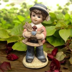 HOMCO Victorian Boy With Rocking Horse Porcelain Figurine #1419